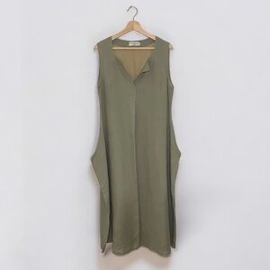 Ivan Grundahl Washed Linen Relaxed Lagenlook Midi Dress Khaki Green EU40 US M/L